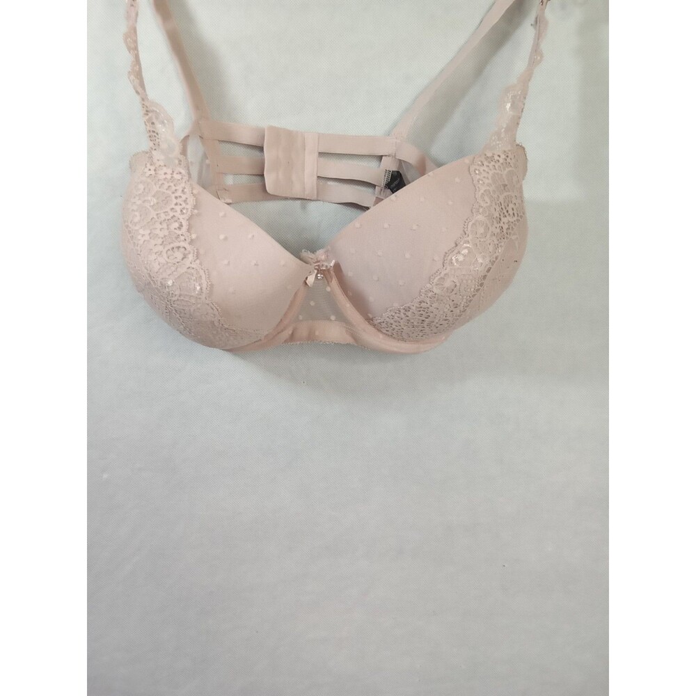 Smart And Sexy Pink Bra 38DD Lace Bow Floral - Picture 1 of 9